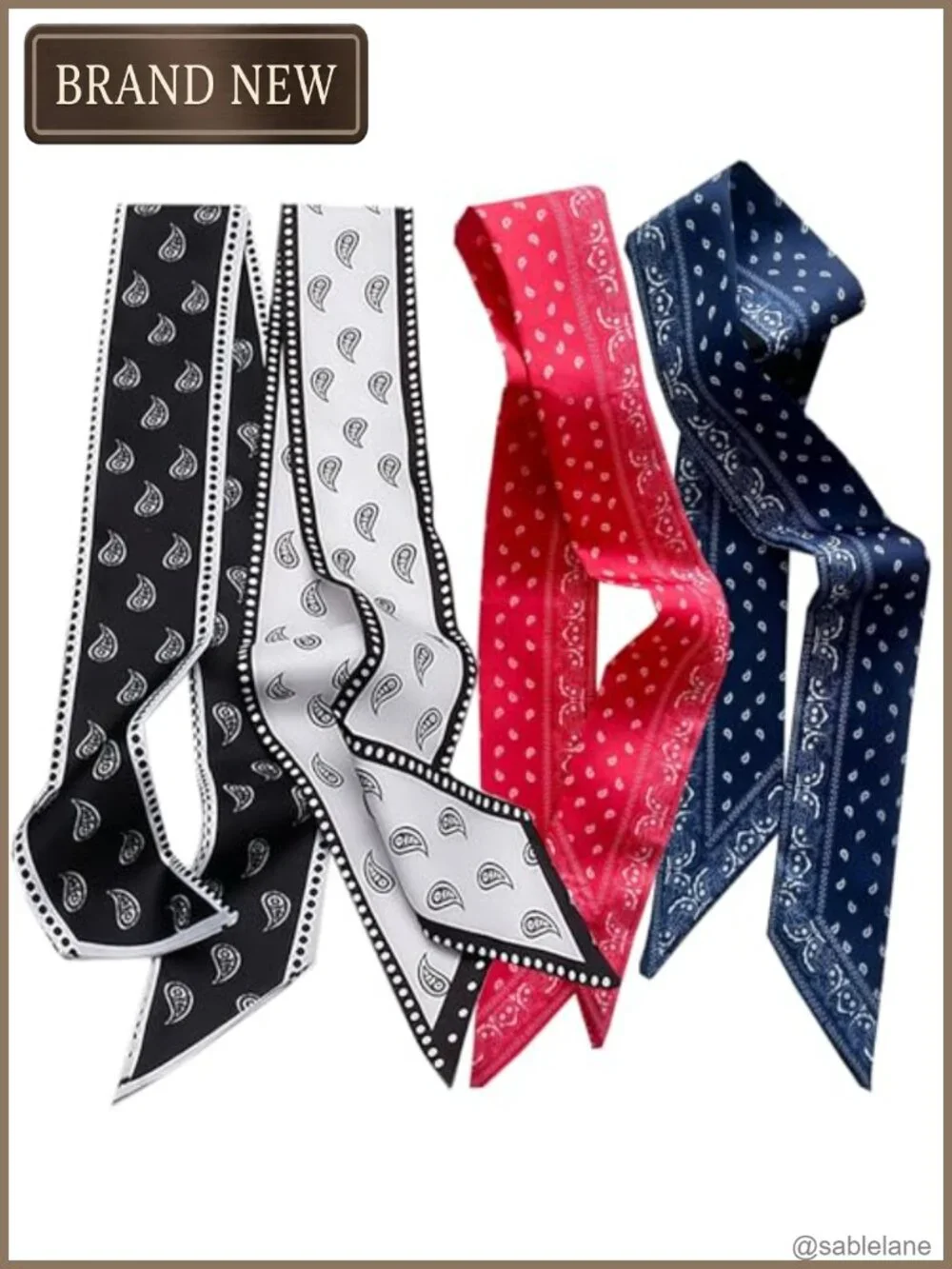 4 Silk Feel Fashion Scarves - Versatile Headband Neck Scarf Set Gift